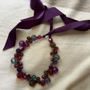 Ann Taylor Multi-Color Bead Necklace w/ 💜 Ribbon